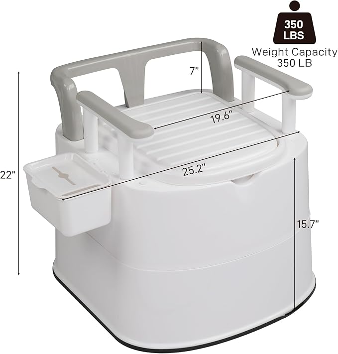 VINGLI Larger Portable Toilet for Adults Camping, Commode Back & Handrail Design, Indoor Outdoor Commode with Inner Bucket for for Adult, RV, Boat, Van, Travel, Emergency Use