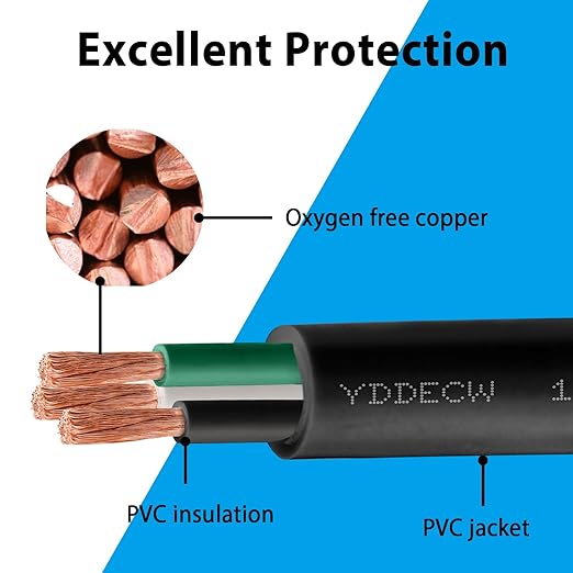20ft 6/3 6 AWG Portable Power Cable (3 Conductor) - SOOW 600V 6 Gauge Electric Wire for Motor Leads, Portable Lights, Battery Chargers and Machinery - 3 Conductor - 20 Feet Electrical Cord