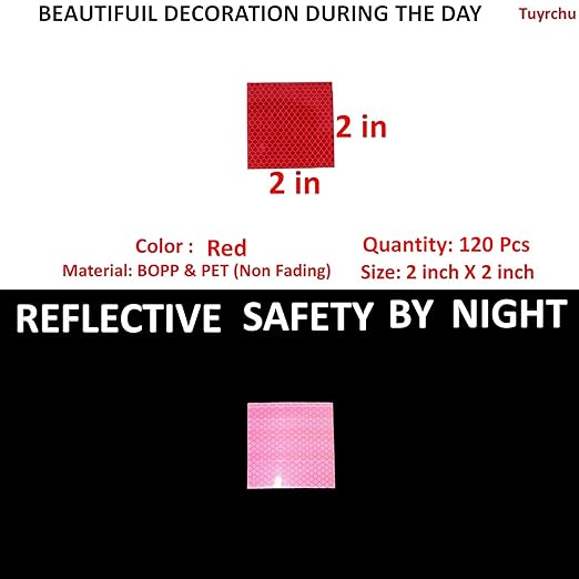 Red Reflective Stickers 2 inch X 2 inch, Outdoor Waterproof High Visibility Warning Safety Adhesive Reflector Tape (120 Pcs)