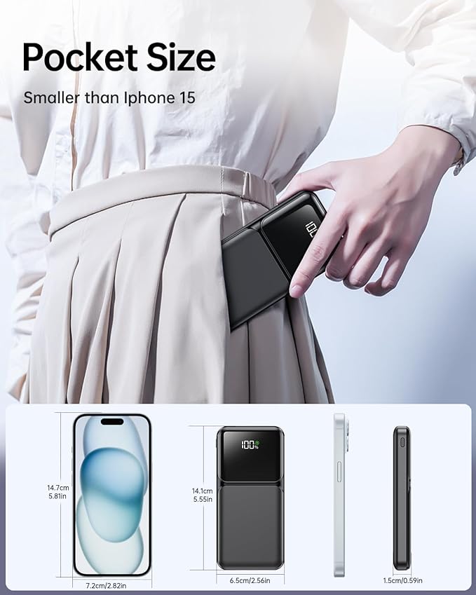Power Bank Portable Charger with Built in Cable 10000mAh USB C Fast Charging Travel Essential Battery Pack for iPhone iPad Samsung Android etc