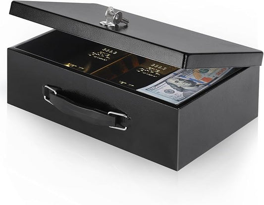 xydled Fire Resistant Safe Fire Safe Box with Key Lock for Home Office Security Storage for Valuables Documents,12.8 x 8.5 x 4.5 Inch,Black