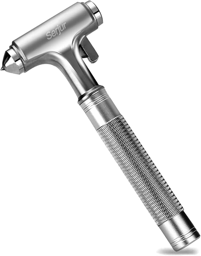 All Metal Safety Hammer with Window Breaker and Seatbelt Cutter - 3-in-1 Emergency Escape Tool for Car, Heavy-Duty Aluminum Alloy Car Accessories for Men, Essential for Emergency Car Kit (1pc)