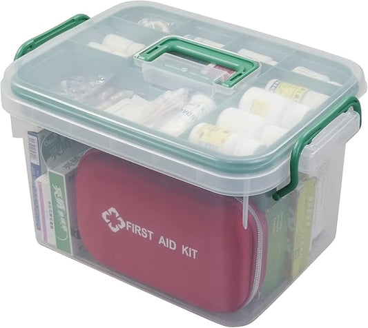 Plastic Family First Aid Organizer Box, Emergency Medicine Box, Clear Household Medicine Storage Container, 1 Pack