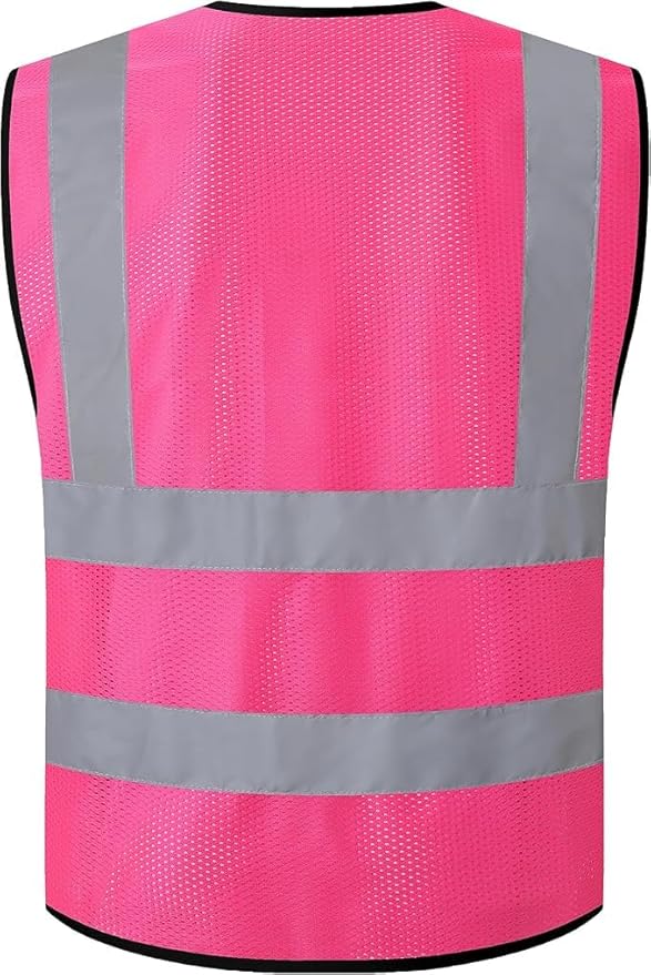 Safety Vest for Men Women with Chest Pocket,Mesh High Visibility Reflective Construction Work Vest,Meets ANSI/ISEA Standard (KZ179-Pink-2XL)
