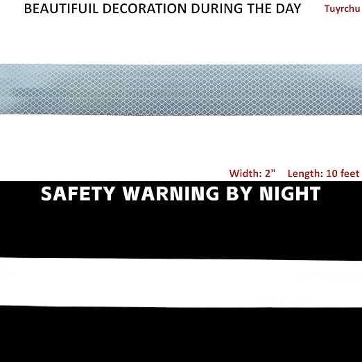 Non Fading Reflective Tape White Outdoor Waterproof 2 inch Wide for Truck, High Visibility Safety Warning Adhesive Strips (10 feet)