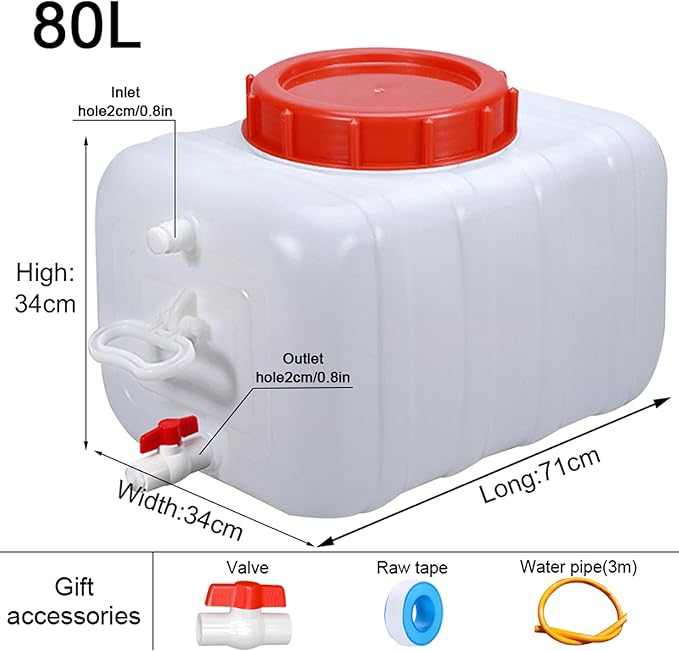 Portable Water Container with Tap, Heavy Duty Water Tank Plastic Water Storage Carrier 50L 80L 110L 200L Water Bucket Jug for Camping Outdoor Hiking Travel Emergency(Size:80L)