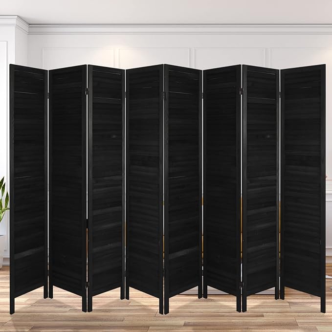 ECOMEX 8 Louver Wood Room Divider 5.6ft.Tall Folding Privacy Screen Panels, Room Divider Wall, Divider for Room Separation, Partition Room dividers and Effectively Block Sight(Black)