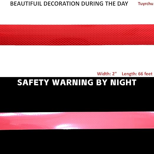 Industrial Non Fading Reflective Tape Red Outdoor Waterproof 2 inch, High Visibility Safety Warning Adhesive Stickers (66 feet)
