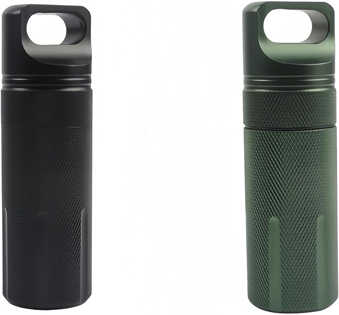 Large Waterproof Survival Container Sealed Storage Box Medicine Bottle Aluminum Alloy Crush-Resistant Airtight Portable for Camping Hiking Emergency Kits (Black Tarmac)