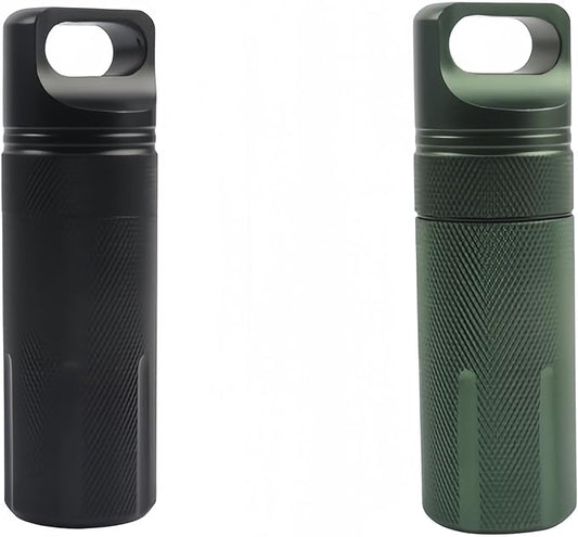 Large Waterproof Survival Container Sealed Storage Box Medicine Bottle Aluminum Alloy Crush-Resistant Airtight Portable for Camping Hiking Emergency Kits (Black Tarmac)
