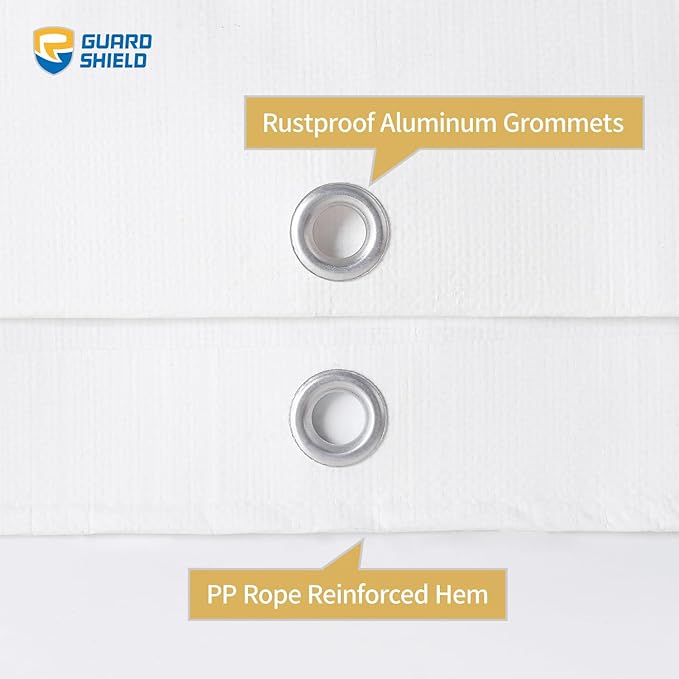 GUARD SHIELD Super Heavy Duty White Ploy Tarp Cover 20x20 Feet Waterproof Tarps 16mil Thick UV and Tear Resistant Tarpualin
