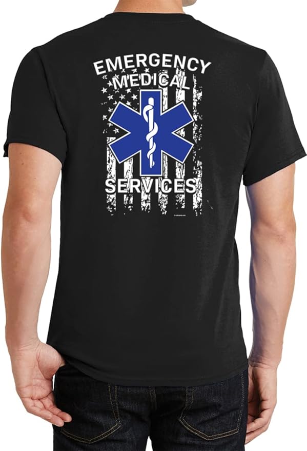 Buy Cool Shirts Emergency Medical Services EMS Flag T-Shirt Front and Back
