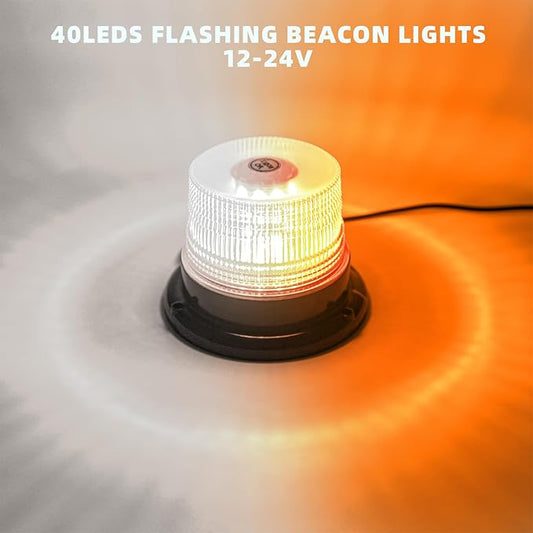 1-Pcs Amber/White LED Beacon Lights 12-24V Warning Safety Flashing Emergency Roadside Strobe Mini Light Bar with Magnetic Base for Snow Plow Truck Construction Vehicles Forklift Tractor