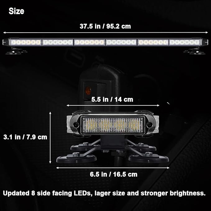 WOWTOU Roof Top Safety Flashing 80 LED Amber White Emergency Strobe Light Bar for Trucks Snow Plows Construction Vehicles, Strong Magnetic Double Side Caution Warning Beacon Lights