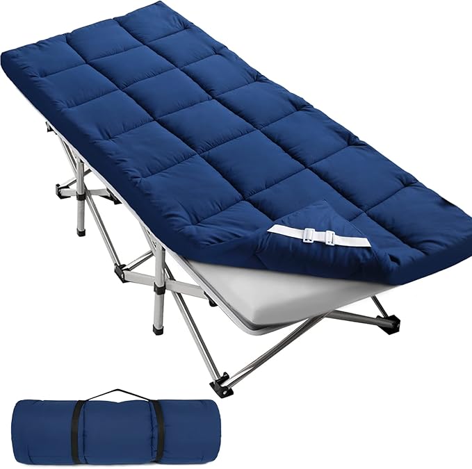 Cot Mattress Topper (Improved Thickness), Foam Quilted Pads for Camping, Soft Comfortable Sleeping Cot Mattress Pad Only, Camping Pad 75"x30" for Camp Cot/Rv Bunk/Narrow Twin Beds, Navy