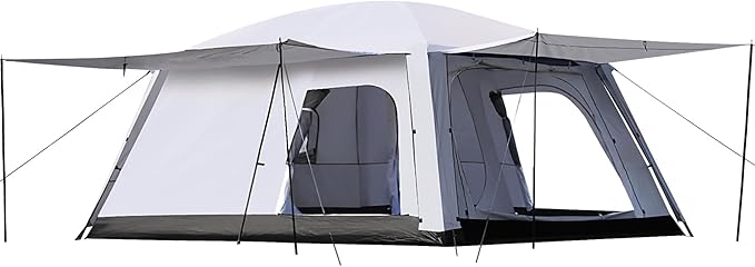 8-10 Person Camping Tent, Large Family Cabin Tents with Porch & Rainfly, Double Layer Waterproof Glamping Tent with 2 Rooms 3 Doors, Portable Big Tents for Outdoor Camping Hiking Party
