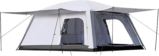 8-10 Person Camping Tent, Large Family Cabin Tents with Porch & Rainfly, Double Layer Waterproof Glamping Tent with 2 Rooms 3 Doors, Portable Big Tents for Outdoor Camping Hiking Party