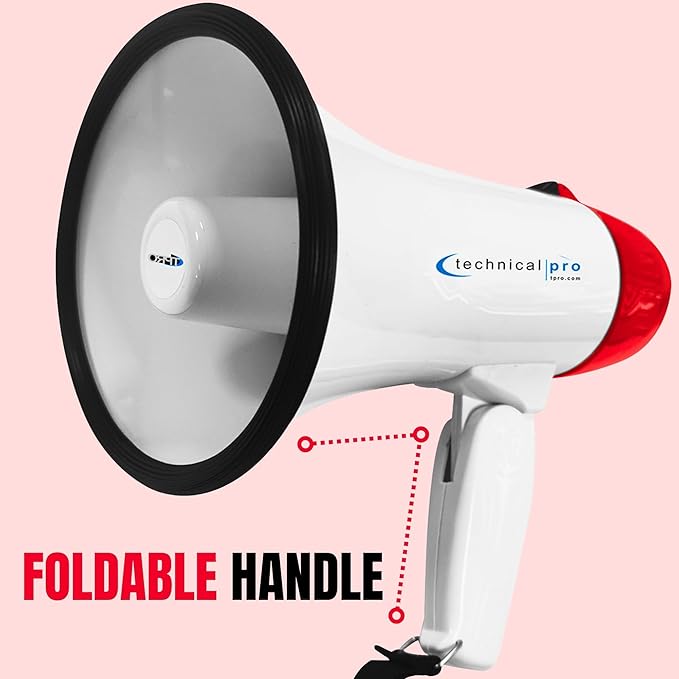 Technical Pro 20 Watts Lightweight Portable 300M Range Megaphone Bullhorn with Strap, Siren, and Volume Control, Good for Trainers, Soccer, Football, Baseball, Coaches