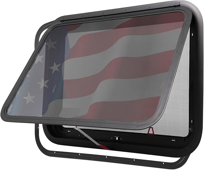 30"x22" RV Emergency Exit Window - DOT-Certified Tempered Glass, Security Lock, Waterproof Aluminum Frame w/Mesh Screen (Fits 1"-1.77" Walls, Complete Kit)