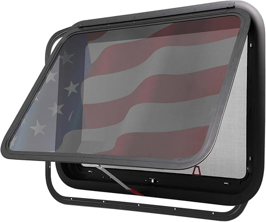 30"x22" RV Emergency Exit Window - DOT-Certified Tempered Glass, Security Lock, Waterproof Aluminum Frame w/Mesh Screen (Fits 1"-1.77" Walls, Complete Kit)