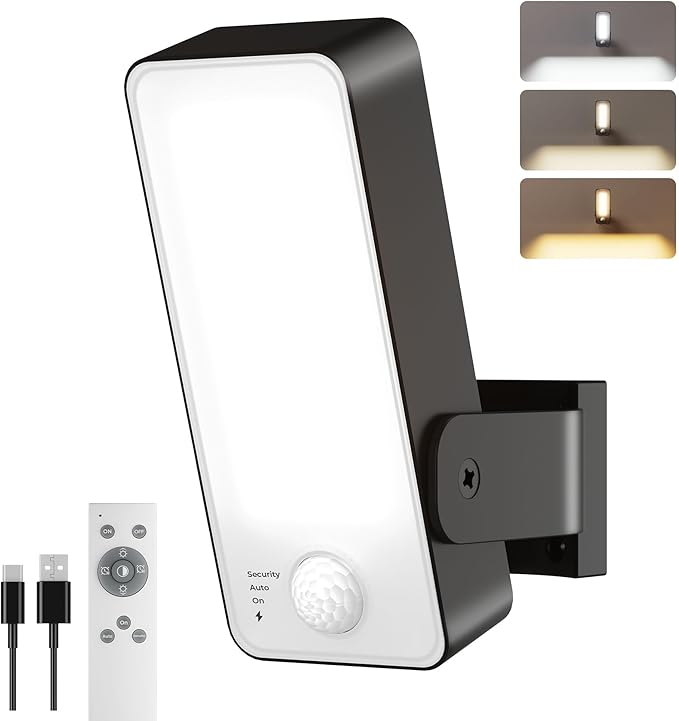 Motion Sensor Outdoor Light, 10000mAh Rechargeable 600 Lumen Battery Operated Outdoor Light with 3 Modes, 3 Color Temperatures, Waterproof Outdoor Security Lights for House, Fences, Patio