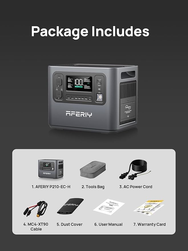 AFERIY P210 Portable Power Station 2400W,2048Wh LiFePO4 Battery Generator with USB-C PD 100W Fast Charging for Emergencies, Power Outages,Home Backup,Camping(Solar Panel Optional)
