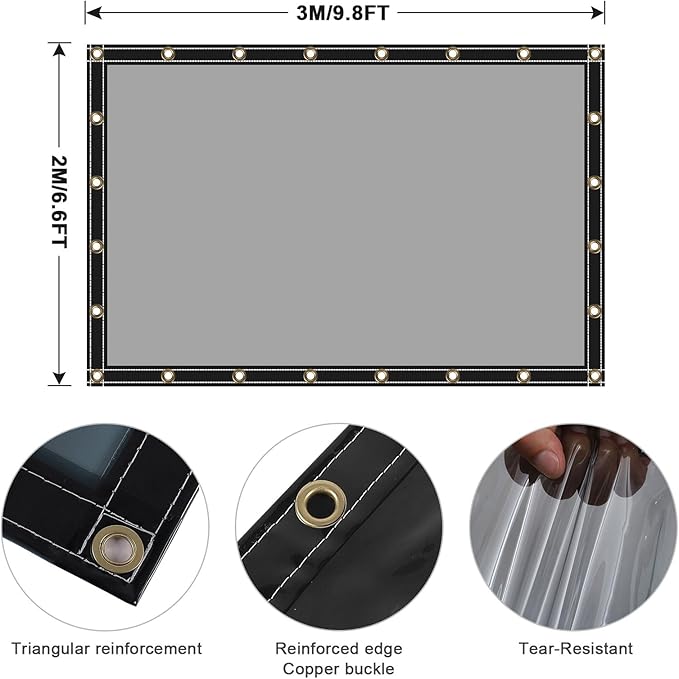 Clear Tarps Heavy Duty UV Protection, Translucent Sun Shade PVC Vinyl Tarpaulin with Grommets, Ropes, Reinforced Edge, Waterproof, Tear-Resistant for Greenhouse, Patio, Garden, Porch, Pavilion