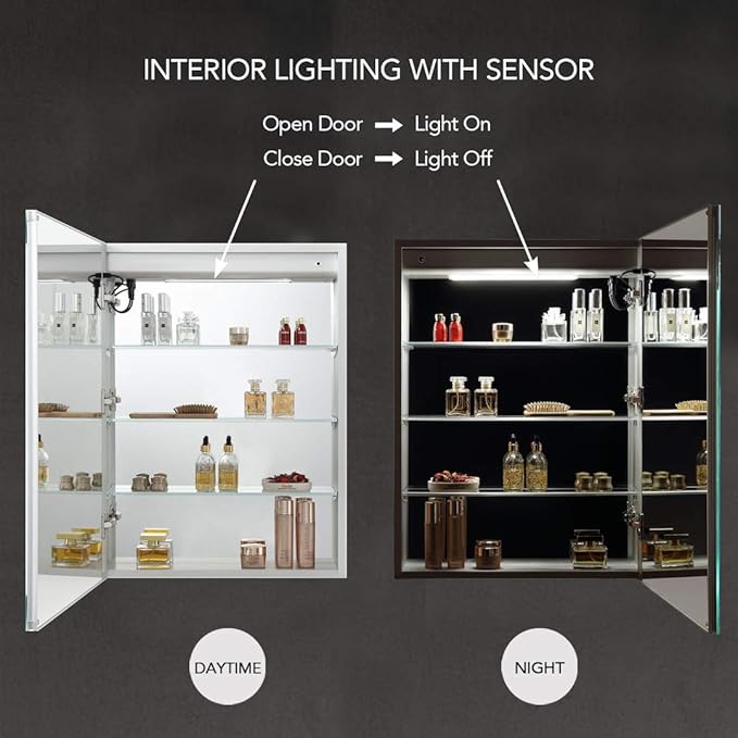 Blossom LED Mirror Medicine Cabinet with Lights, 24x32 Inch | Right Hinge LED Medicine Cabinet Mirror for Bathroom | Recessed or Surface with Defogger, 3 Color Dimmer | Makeup Mirror