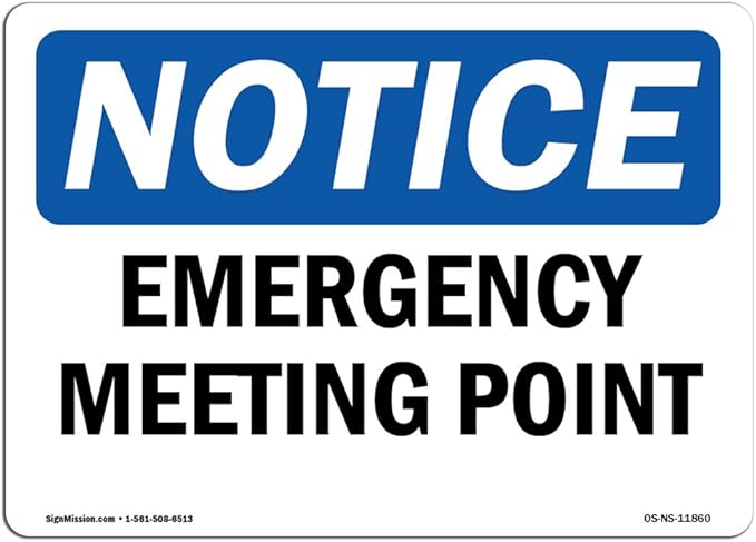 OSHA Notice Sign - Emergency Meeting Point | Rigid Plastic Sign | Protect Your Business, Construction Site, Warehouse & Shop Area | Made in The USA