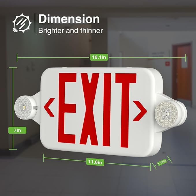 FREELICHT 6 Pack Red Exit Signs with Emergency Lights, Two LED Adjustable Head Emergency Exit Light with Battery Backup,Hard Wired,UL Listed, AC 120/277V,Exit Sign Combo for Business