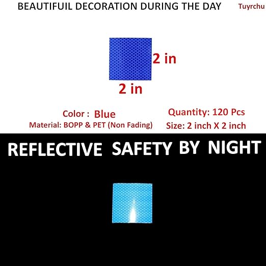 Blue Reflective Stickers 2 inch X 2 inch, Outdoor Waterproof High Visibility Warning Safety Adhesive Reflector Tape (120 Pcs)