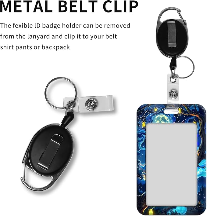 ID Badge Holder with Retractable Lanyard for Women & Men,Vertical ID Card Holder Wallet,Clear Window&Card Slot,Detachable Neck Strap for Nurse Teacher Office,Starry Night Cat