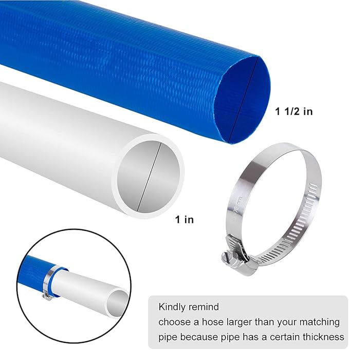 Eastrans 1 1/2 IN x 50 FT Pool Backwash Hose, Heavy Duty Flat Discharge Hose, Weather and Burst Resistant, Best Pool Hoses for Inground Pools, Pool Filter Hose & Pool Drain Hose