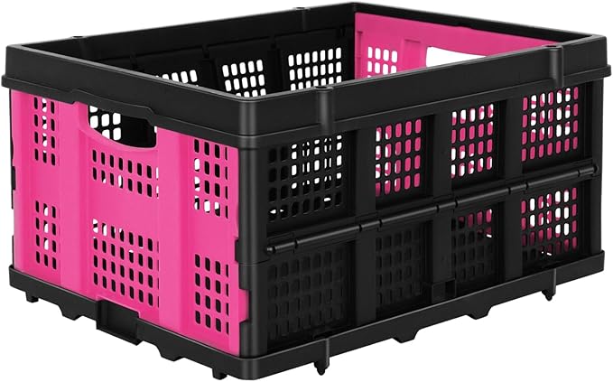 FAHKNS 60L Collapsible Milk Crates for Storage: Stackable & Portable Basket Foldable Plastic Crates for Office, Home, Garage