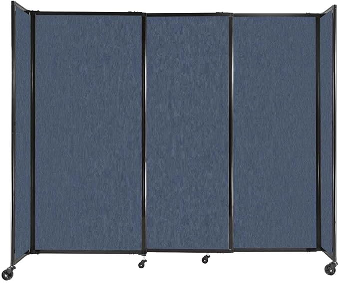 Versare Straightwall Sliding Portable Wall Partition | Freestanding Office Dividers | Locking Wheels | Temporary Room Separator | 7'2'' Wide x 6' Tall Ocean Fabric Panels