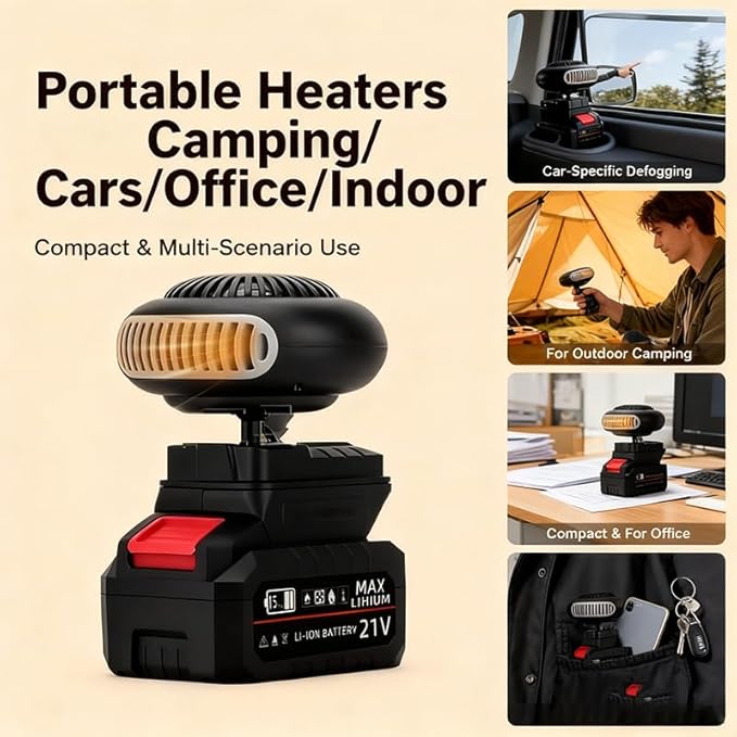 Battery Operated Heater, Battery Powered Heater, Ultra-Light/Ultra-Powerful/Rechargeable/Portable Battery Operated Space Heater, with Dual USB &1500mah Battery, for Camping/Office/Indoor (15-cell*2)