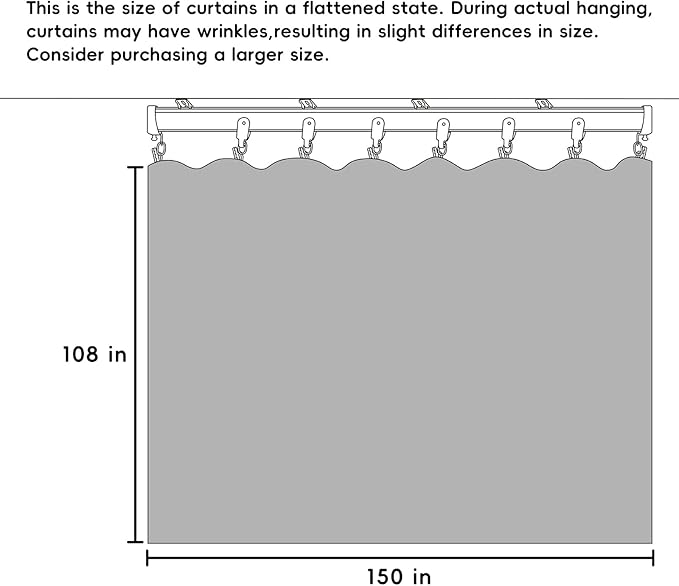 Room Divider Curtains Blackout Ceiling Track Curtain with Hook Wall Mount Sliding Door Curtains Ceiling Mount Extra Wide Curtain Wall Divider for Room Separation (Grey, W150 x H108 Inch)