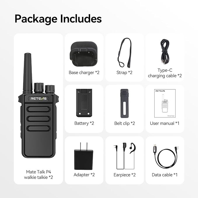 Retevis MateTalk P4 Digital Walkie Talkies with Earpice, Dual Mode, Compatible with Motorola Radio,Long Range Waterproof 2 Way Radio for Adults, Rechargeable, Type-C, VOX, DMR Radio for Hotel(2 Pack)