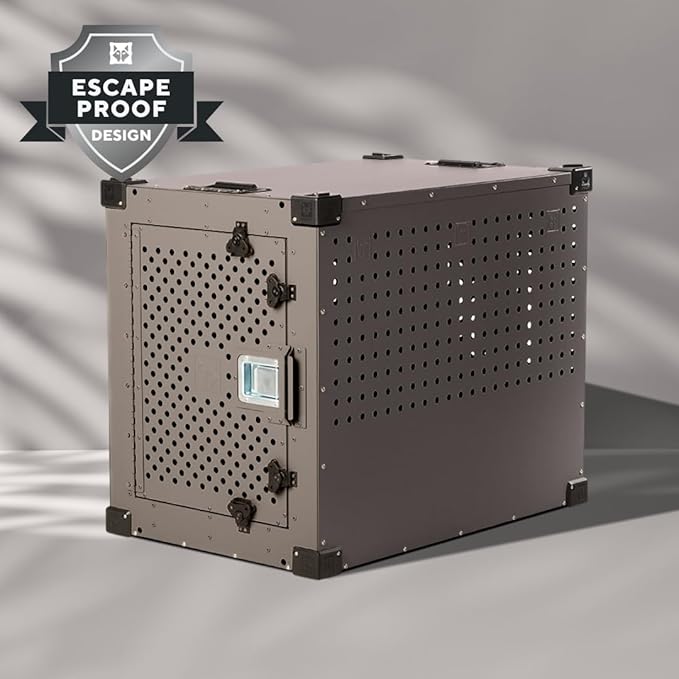 Impact Indestructible High Anxiety Dog Crate for Large Dogs - Heavy Duty Escape Proof Indoor Dog Kennel with Powder-Coated Aluminum - Ideal for Escape Artists (Gray, 40" (40.5" L x 23" W x 29" H)