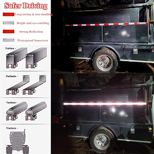 Reflective Tape, 2" × 12" × 10 PCS Red & Silver High Intensity Self Adhesive Waterproof Trailer Outdoor Safety Caution Reflector for Cars, Trucks, Trailers, Boats, Road Signs
