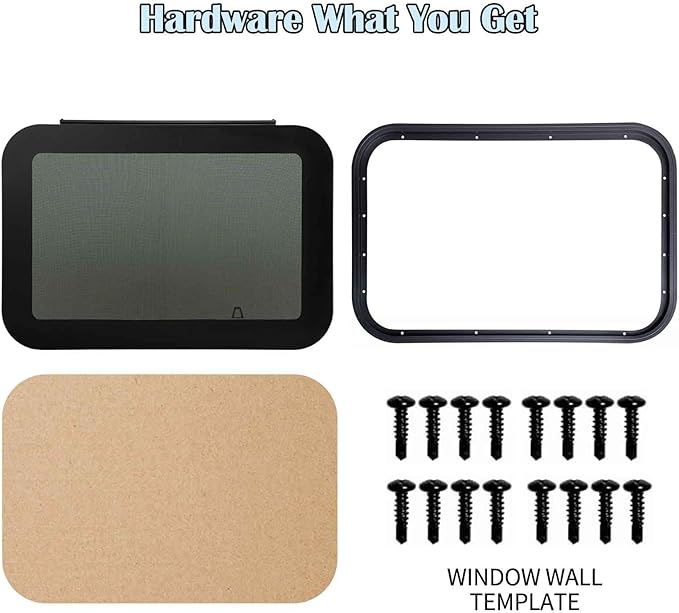 36"x22" Frameless RV Sliding Window - DOT Approved Tinted Glass, Anodized Aluminum Frame w/Mesh Screen, Fits 1.5"-1.875" Walls (Complete Installation Kit Included)