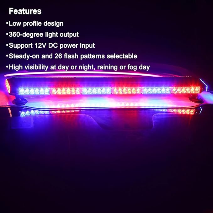 WOWTOU Roof Top Safety Flashing 80 LED Red Blue Emergency Strobe Light Bar for Police Cars Law Enforcement Vehicles, Strong Magnetic Double Side Caution Warning Beacon Lights