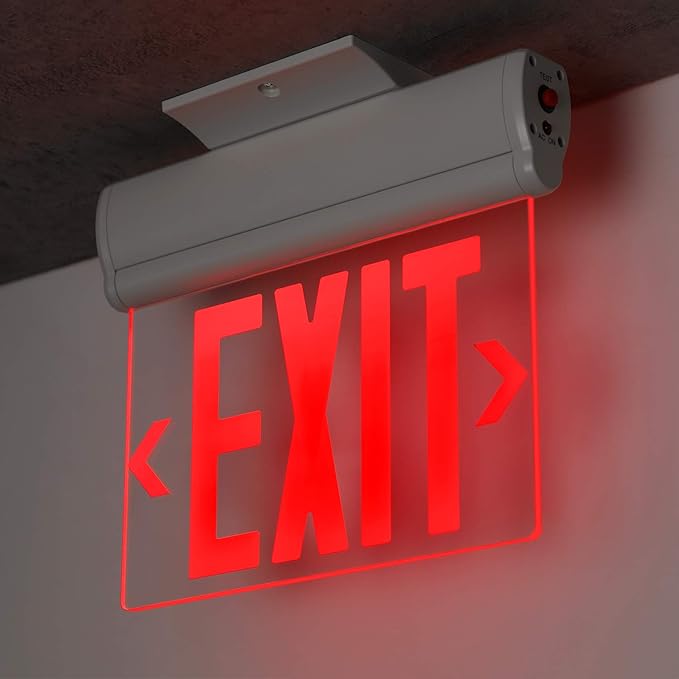 LEONLITE Emergency Exit Sign, LED Edge Lit Exit Sign, Exit Light with Battery Backup, UL Listed, Double Sided, Rotating Acrylic Clear Panel, Top/Side/Wall Mount, 120/277V, Red, Pack of 4