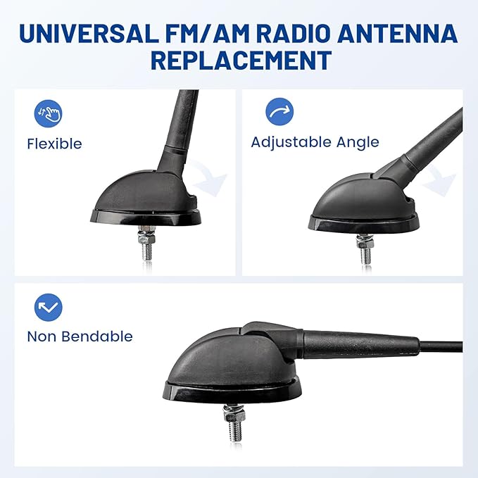 Anina 16 Inch AM/FM Universal Top/Side Mount Antenna for Vehicle Truck Boat ATV UTV RV Motorcycle, 16" Car Radio Aerial Replacement Mast w/Mount Base and Extension Cable for Stereo Receiver Head Unit