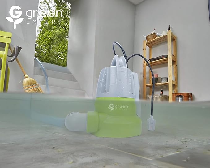 Green Expert 1/3HP Submersible Sump Pump with Unique Flow Sensor Switch Last-inch Water Drainage for Flooded Basement Backyard Pool Hot Tub Rain Barrel Easy to Use Backup Drain Pump 25-Foot Power Cord