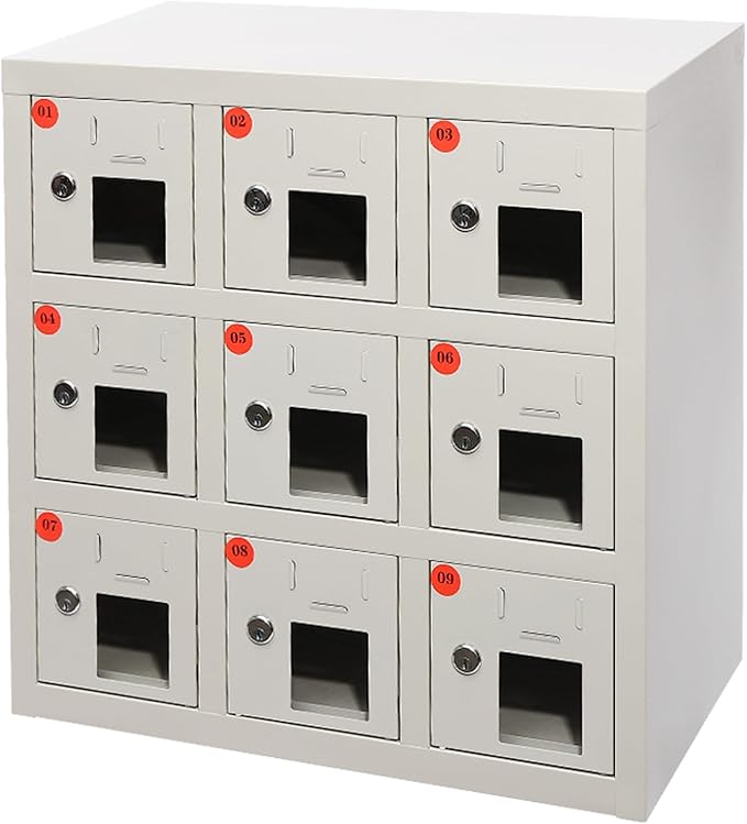 Cell Phone Locker 9 Slot Cellphone Charging Station Metal Cellphone Charging Cabinet Rechargeable Mobile Phone Cabinet for Office Classroom (9 Slot)