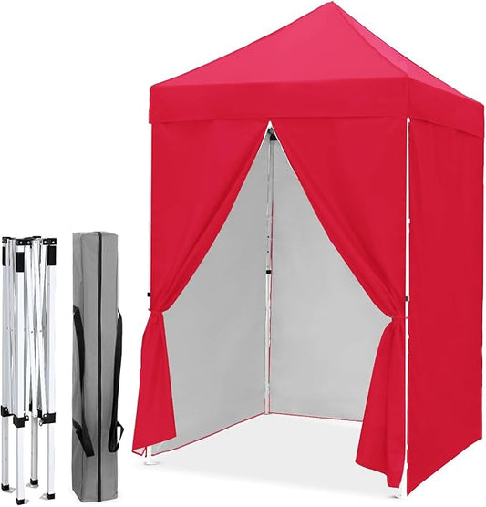EAGLE PEAK 5x5 Instant Canopy with 4-Side Wall Panels, Small Pop up Portable Canopy Tent with Carry Bag, Light Weight Sun Shelter for Sports, Camping and Beach, Red