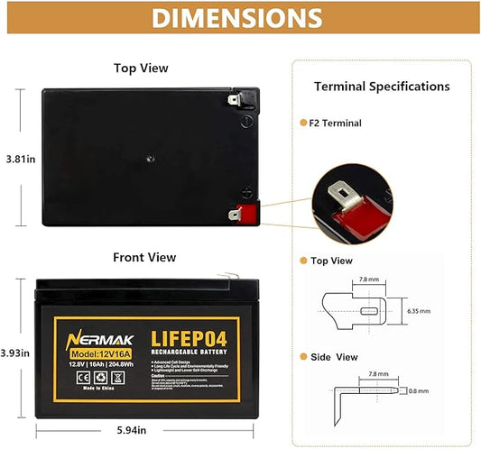 12V 16Ah Lithium LiFePO4 Deep Cycle Battery, 2000+ Cycles Lithium Iron Phosphate Rechargeable Battery for Solar/Wind Power, Lighting, Scooters, UPS, Power Wheels, Fish Finder, Built-in 16A BMS