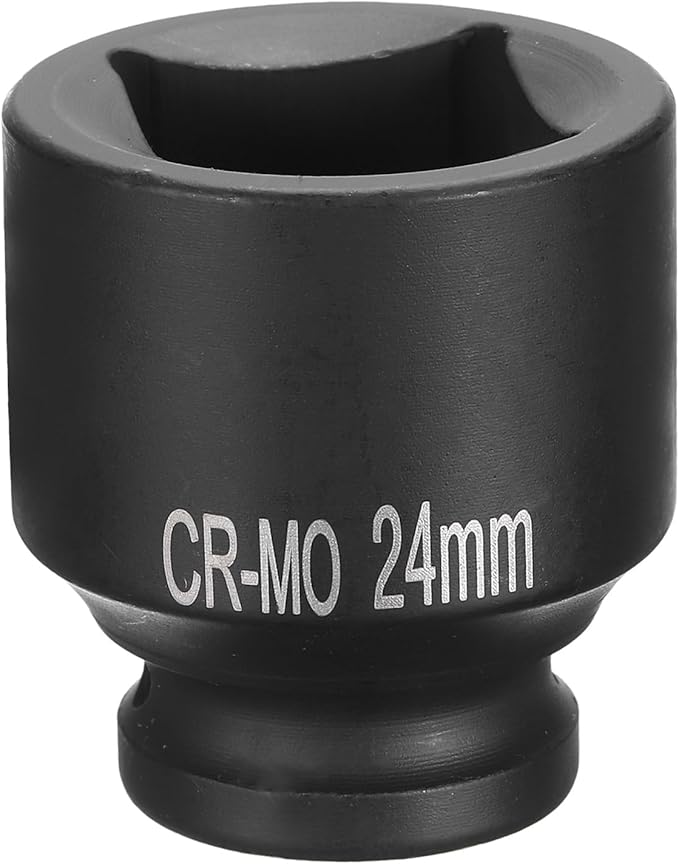 HARFINGTON 4 Point Square Socket 1/2" Drive 24mm Metric Square Impact Socket CR-MO Blackening Standard Wheel Sockets Pneumatic Socket Tool for Auto Repair Mechanical Maintenance Home Use