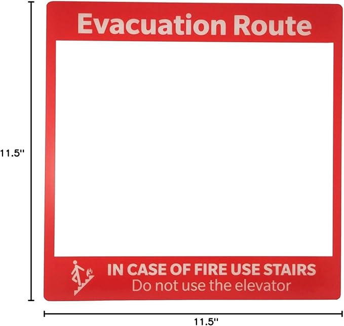 Evacuation Route Map Holder, Clear Plastic Reverse Printed in Red, 8.5" x 11" Pocket For Sign, Adhesive tabs included for easy installation to any door or wall, 11.5" x 11.5"
